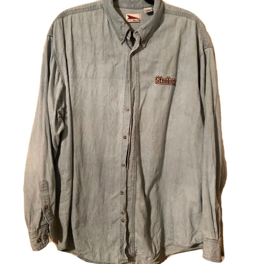 Vintage 90s NFL Steelers Pro Elite Mens Button Up Shirt Size XL Deadstock Denim